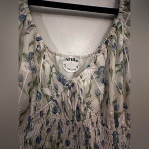 ARULA Cream Dress with Blue and Green Floral Print